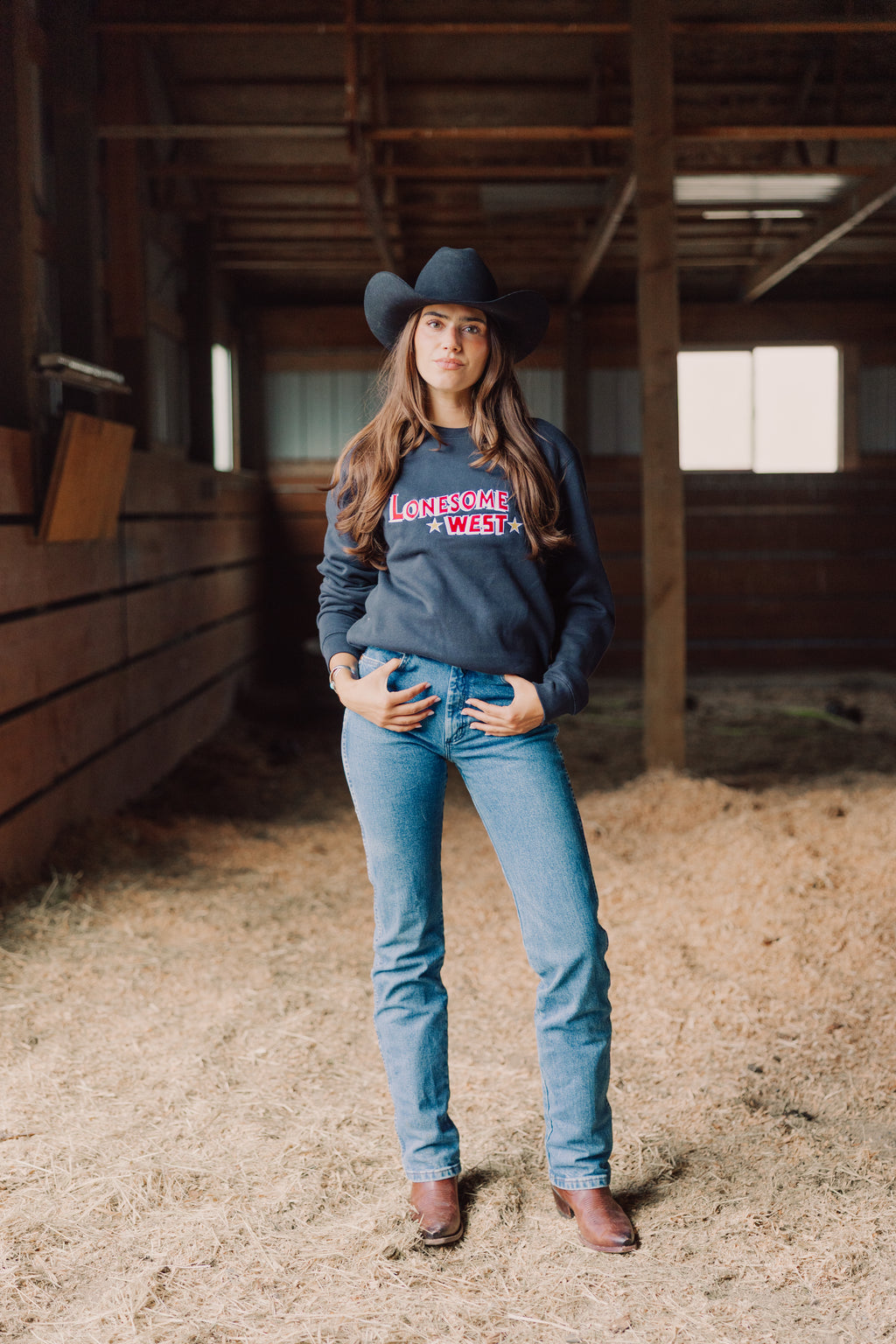 Lonesome West Navy Star Crewneck